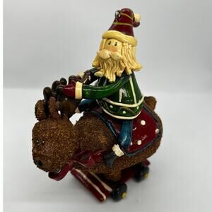 Vintage Santa Riding a Reindeer Humorous Tree Ornament